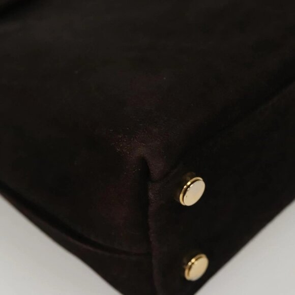 Salvatore Ferragamo Gancini Hand Bag Suede 2way Black Gold Auth BA2414 - Picture 4 of 16